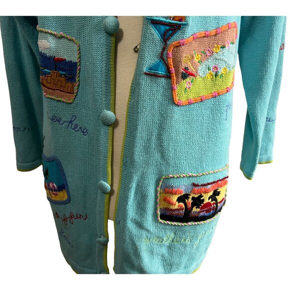 Vintage Oversized Vacation Fun Knit Cardigan Sweater Sz L Womens by Ashlyn Kate - Picture 5 of 11